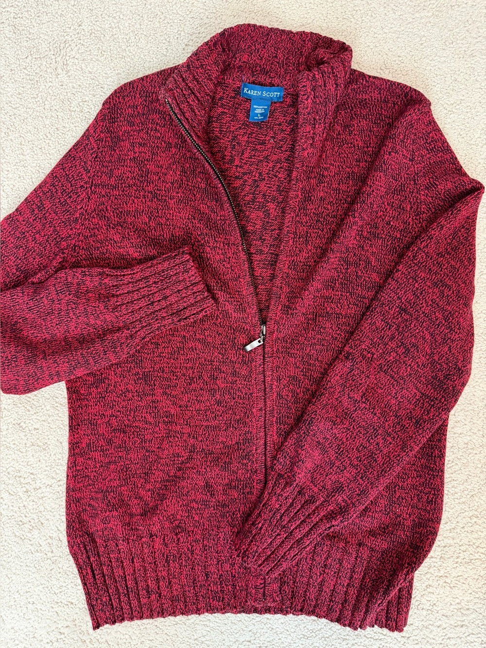 100% Cotton Red and Black Zip-Up Sweater